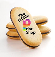 Load image into Gallery viewer, Branded oval shaped butter cookie with chocolate center with logo