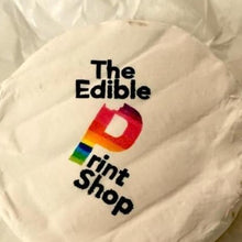 Load image into Gallery viewer, Brie Cheese wheel for charcuterie with a logo printed in edible ink