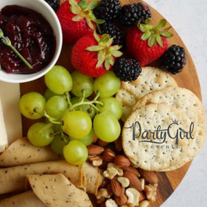 Charcuterie board with peppercorn water cracker that is printed with a logo