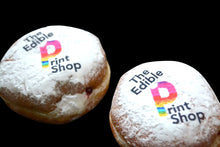 Load image into Gallery viewer, Donuts with a logo printed on them 
