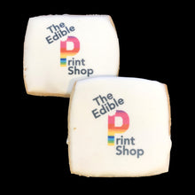 Load image into Gallery viewer, Square sugar cookies with a full color logo printed
